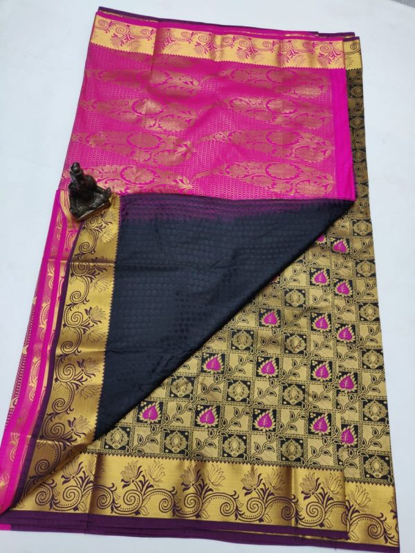 dark blue colour kanjivaram silk saree