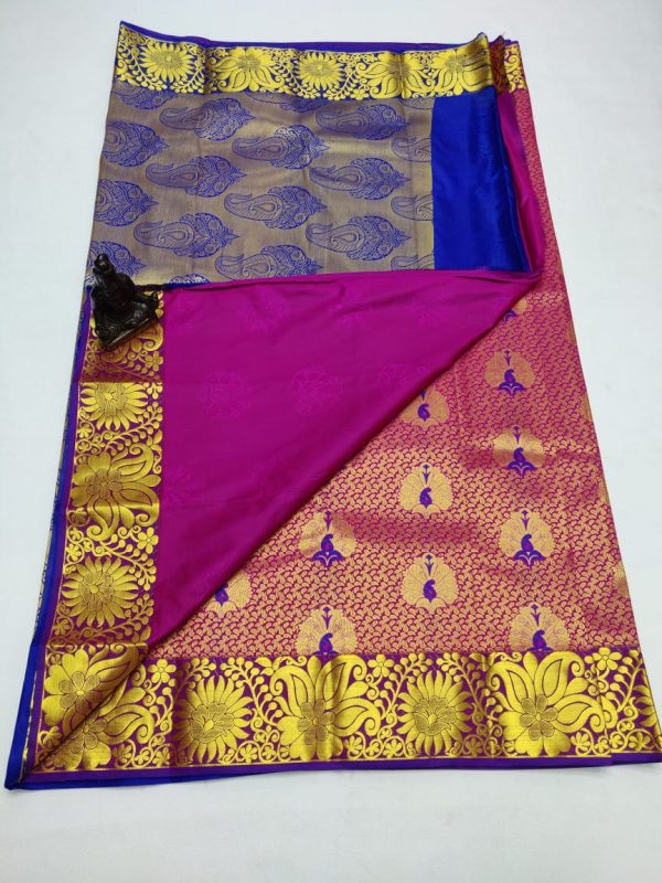 Rose colour inside kanjivaram silk saree 